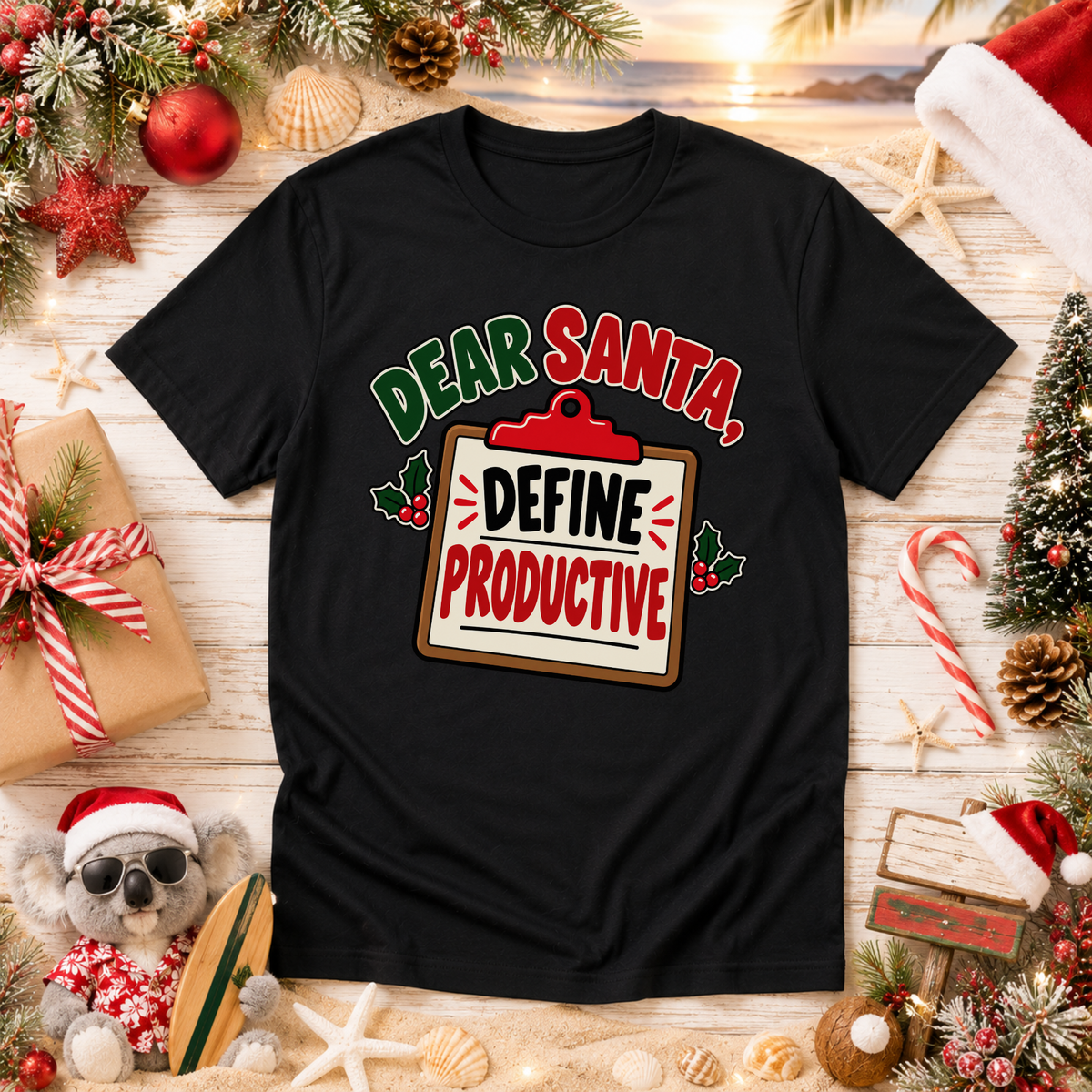 Dear Santa Define Productive T-Shirt – Funny Work Christmas Tee