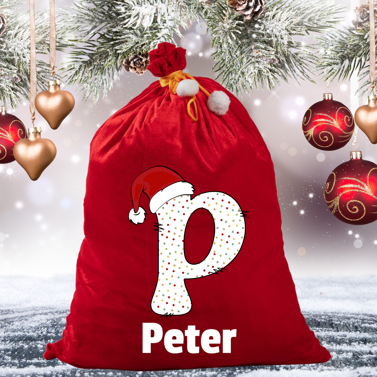 Personalised Initial Red Velvet Santa Sack with Name