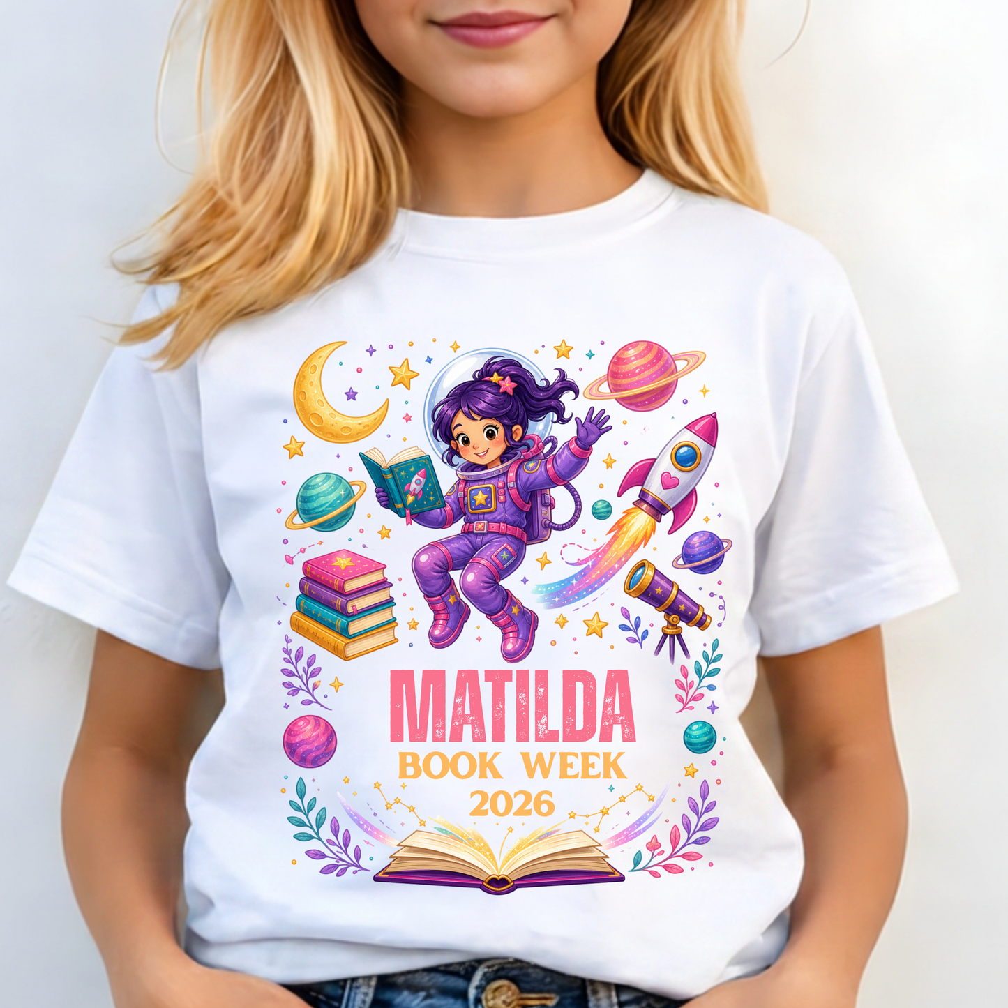 Personalised Space Reader Book Week 2026 Shirt – Kids & Adults