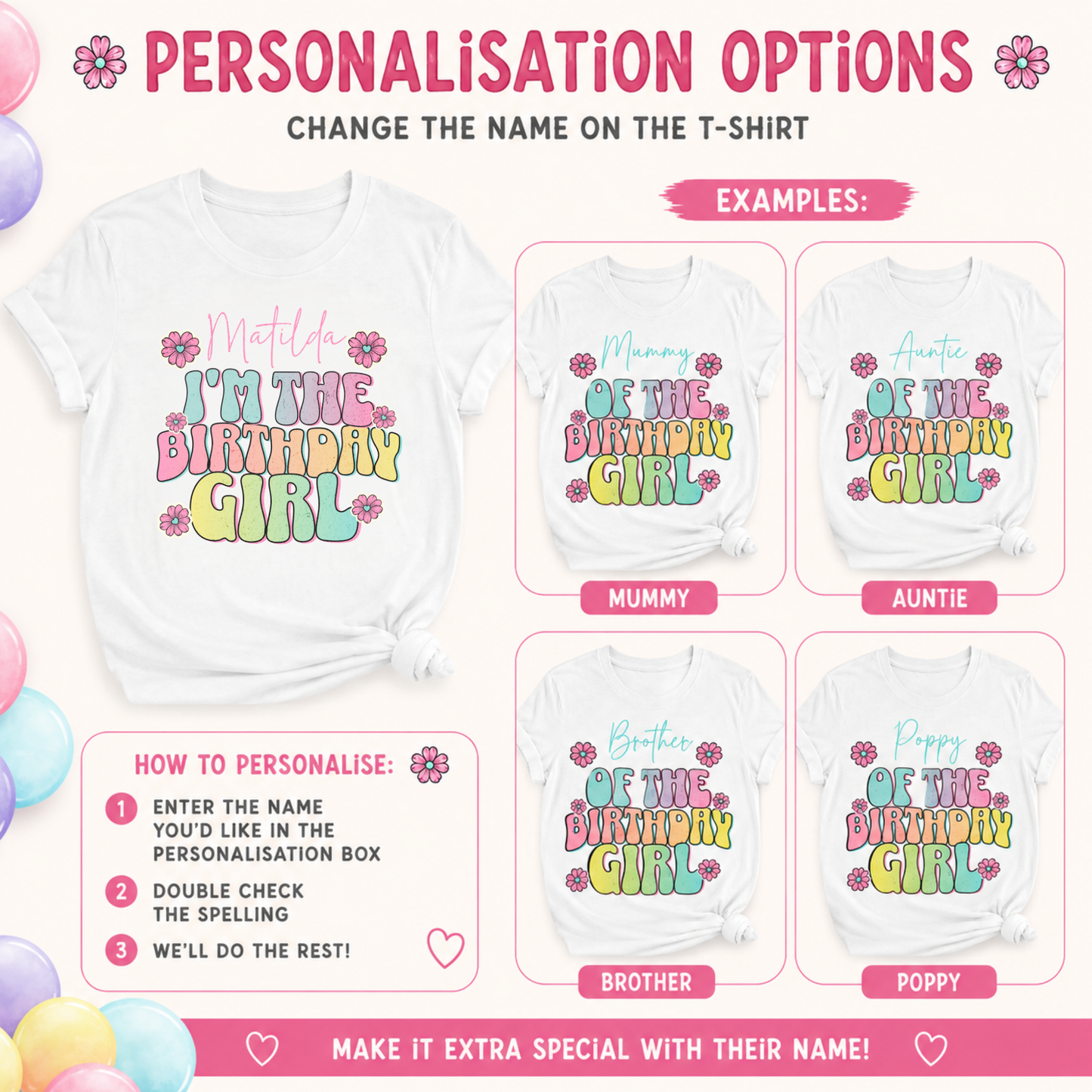 Personalised Birthday Girl Matching Shirts