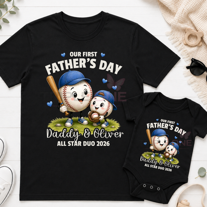 Personalised Baseball Daddy & Me First Father's Day Matching Set