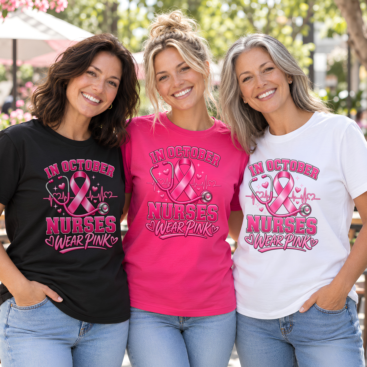 In October Nurses Wear Pink Breast Cancer Awareness Shirt