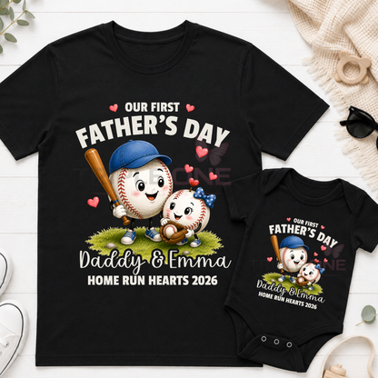 Personalised Baseball Daddy & Me First Father's Day Matching Set | Home Run Hearts