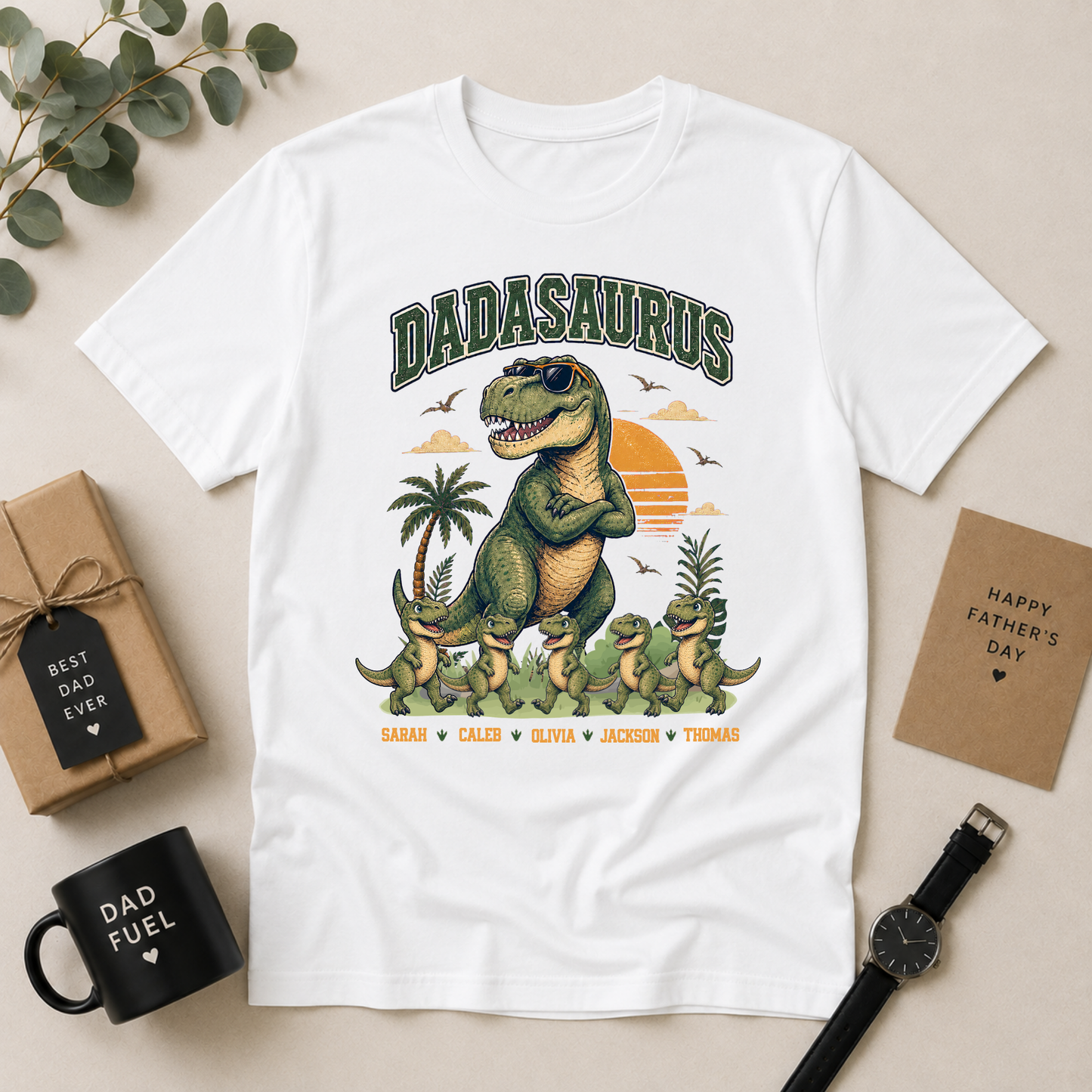Personalised Dadasaurus Dad Shirt with Kids Names