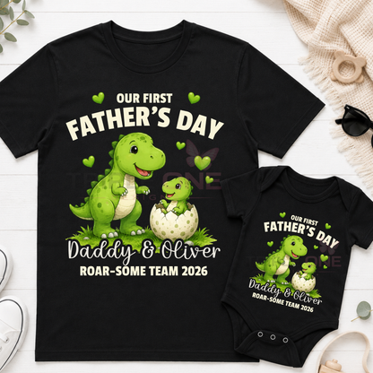 Personalised Dinosaur Daddy & Me First Father's Day Matching Set | Roar-Some Team