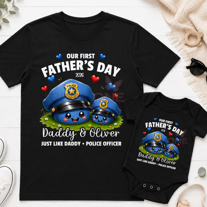 Personalised Police Daddy & Me First Father's Day Matching Set