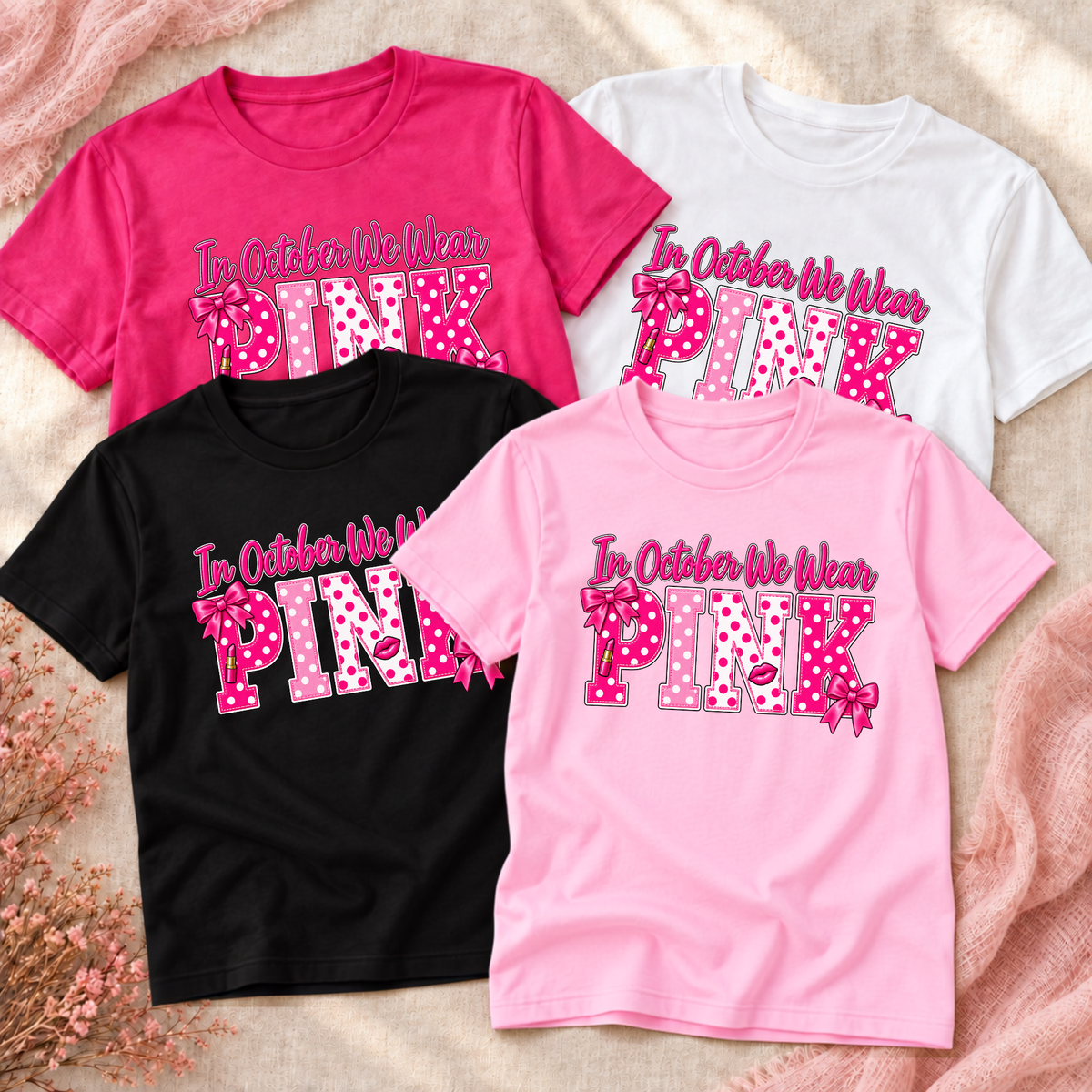 In October We Wear Pink Polka Dot Breast Cancer Awareness Shirt