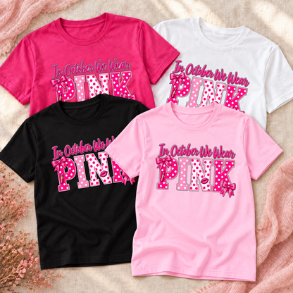 In October We Wear Pink Polka Dot Breast Cancer Awareness Shirt
