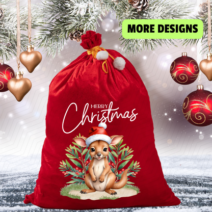 Australian Animals Red Velvet Santa Sack
