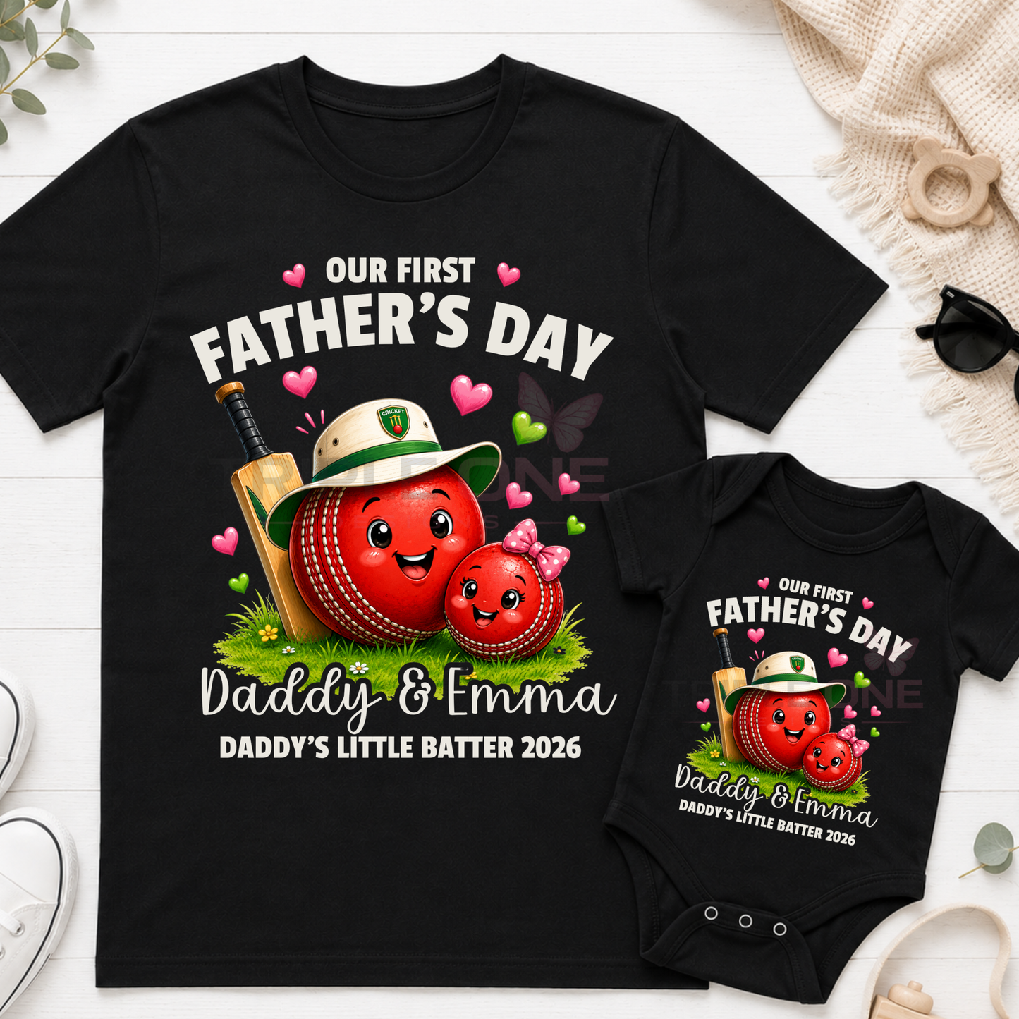 Personalised Cricket Daddy & Me First Father's Day Matching Set | Daddy's Little Batter