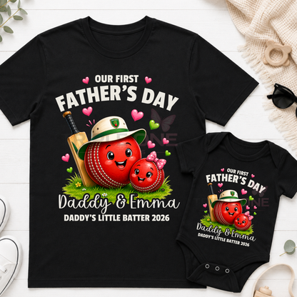 Personalised Cricket Daddy & Me First Father's Day Matching Set | Daddy's Little Batter