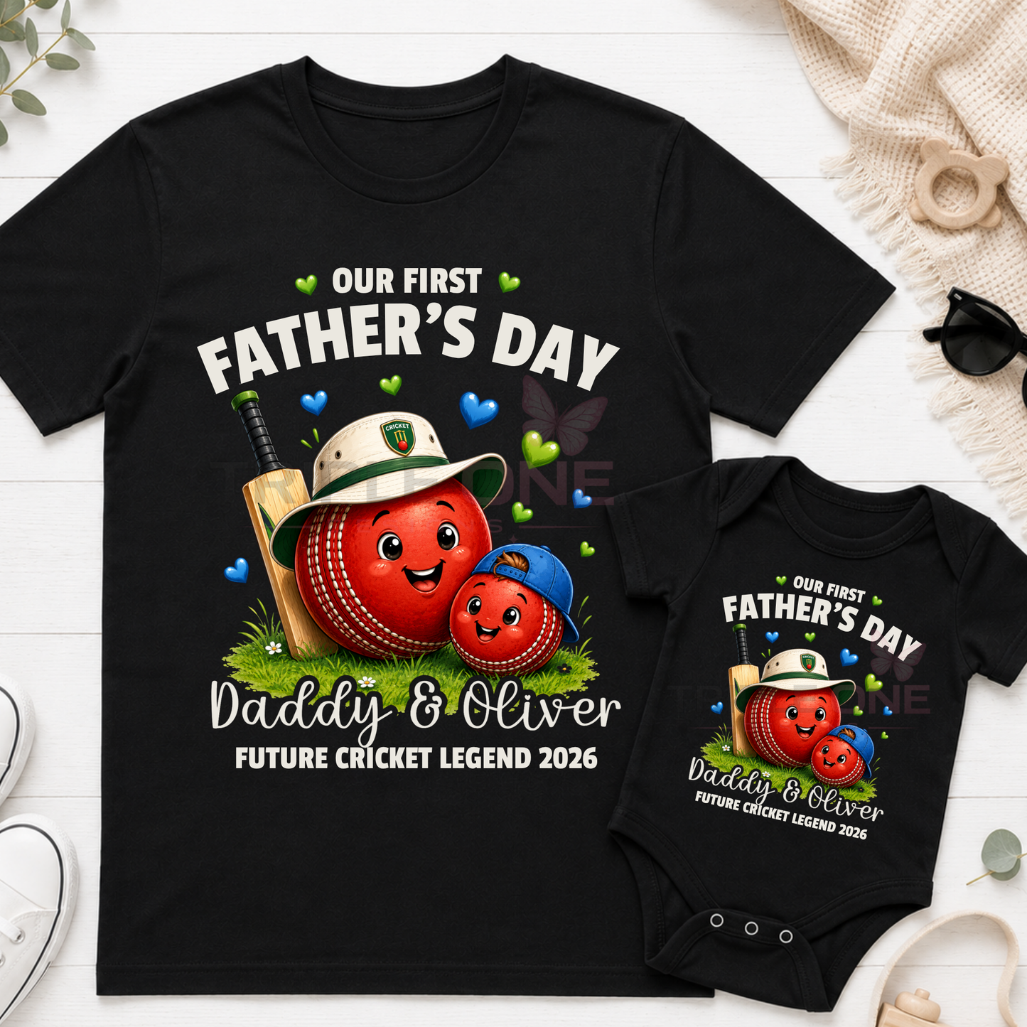 Personalised Cricket Daddy & Me First Father's Day Matching Set