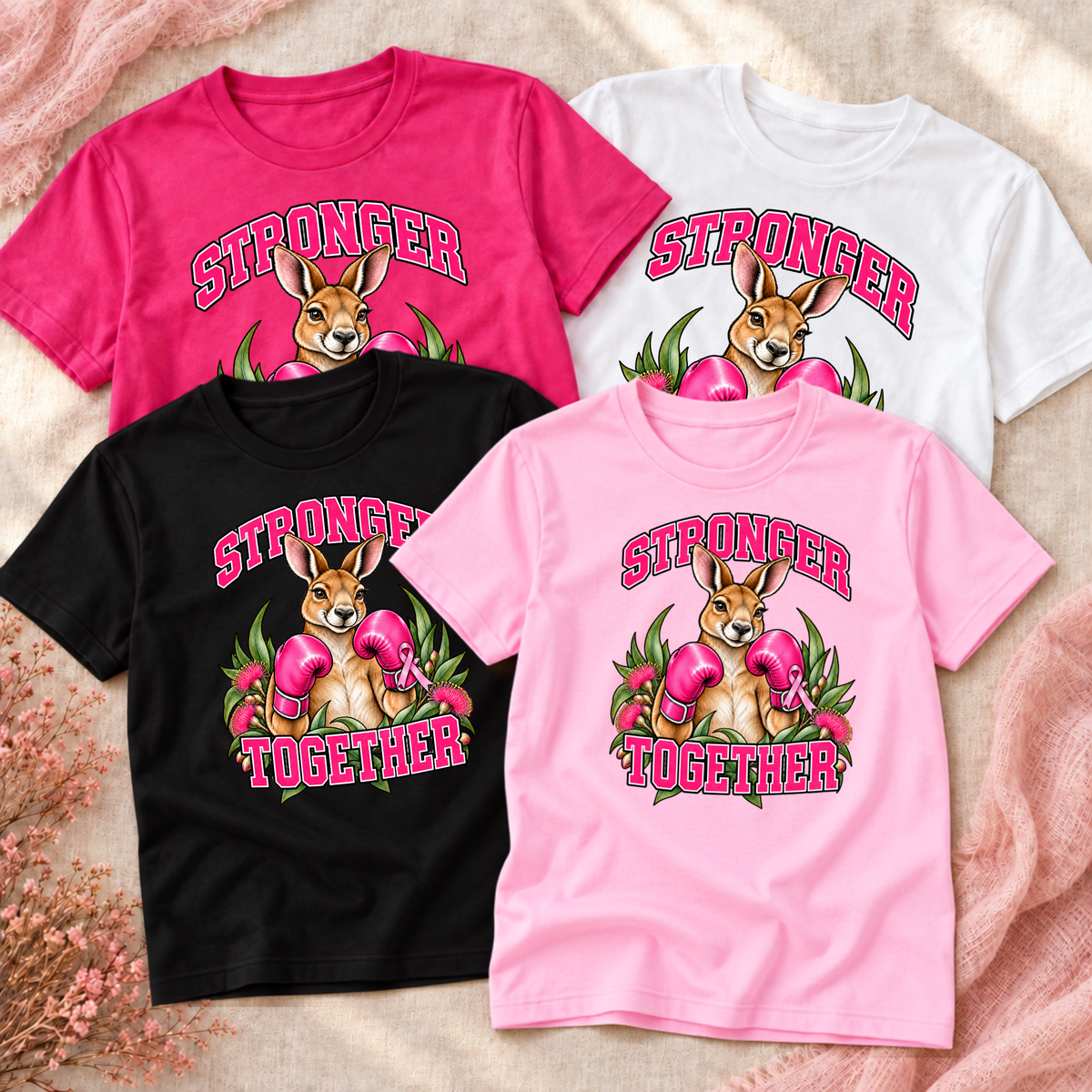 Stronger Together Kangaroo Breast Cancer Awareness Shirt