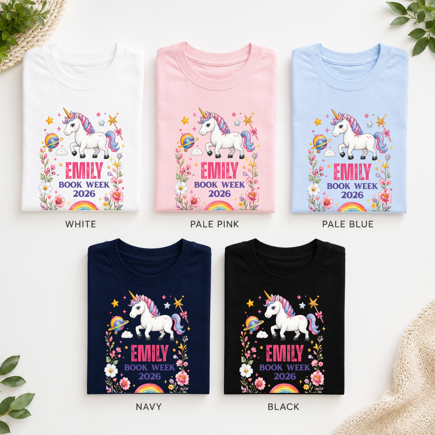 Personalised Unicorn Book Week 2026 Shirt – Kids & Adults