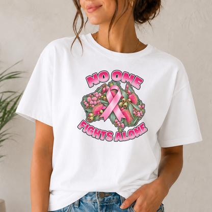No One Fights Alone Australian Floral Design Breast Cancer Awareness Shirt