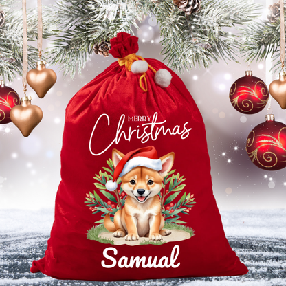 Personalised Australian Animal Red Velvet Santa Sack