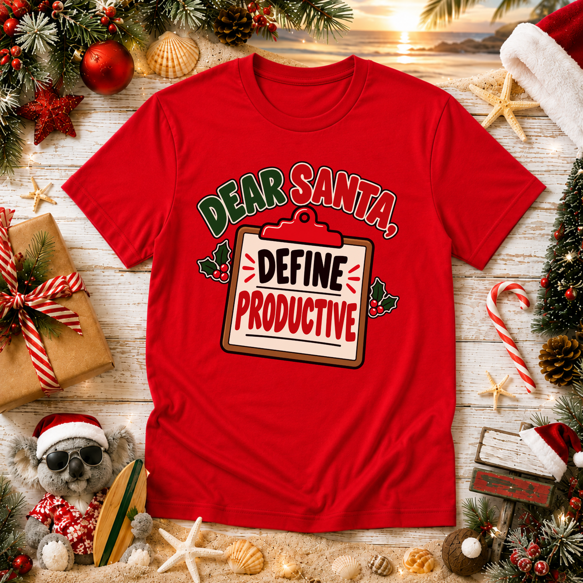Dear Santa Define Productive T-Shirt – Funny Work Christmas Tee