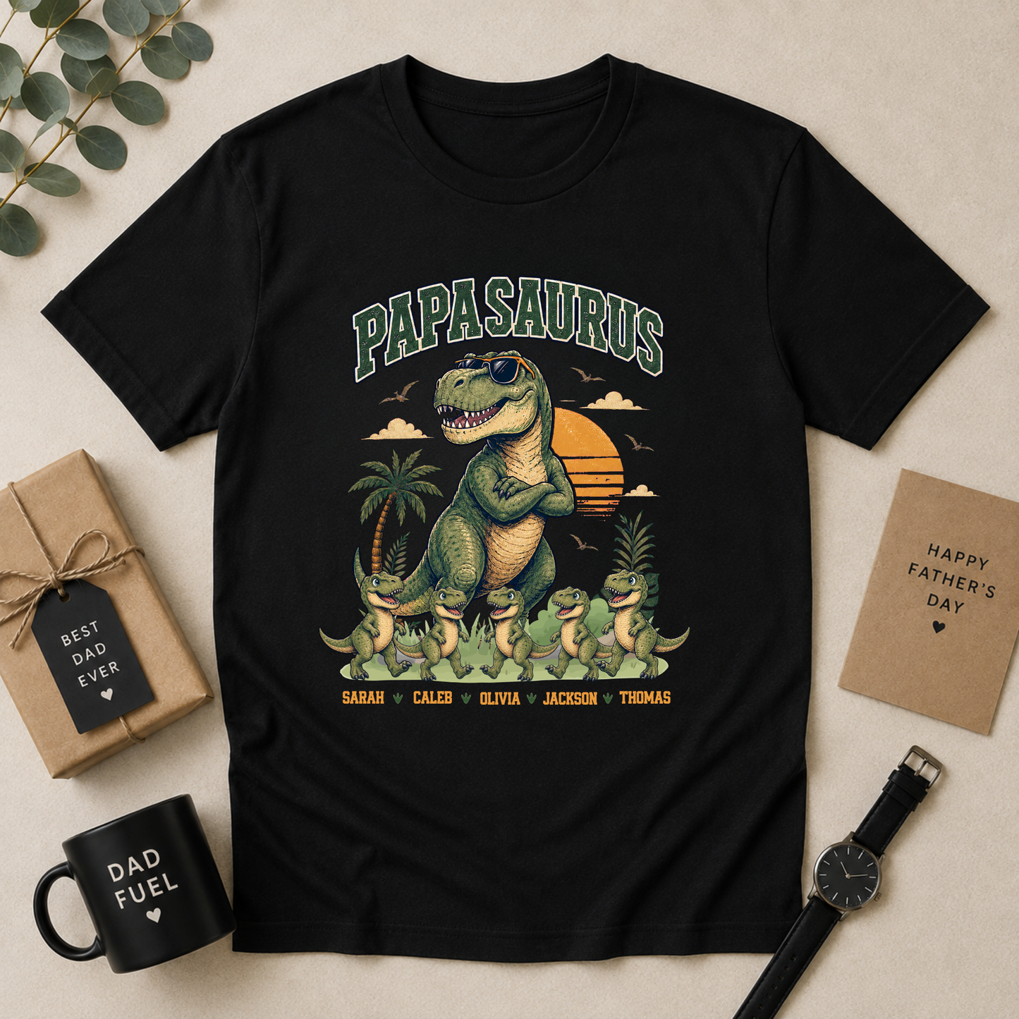 Personalised Papasaurus Dinosaur Dad Shirt