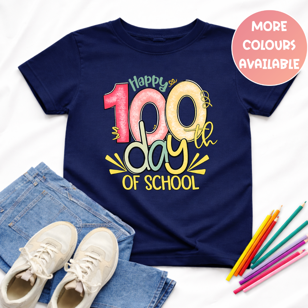 Happy 100 Days of School Shirt | Colourful Kids Tee