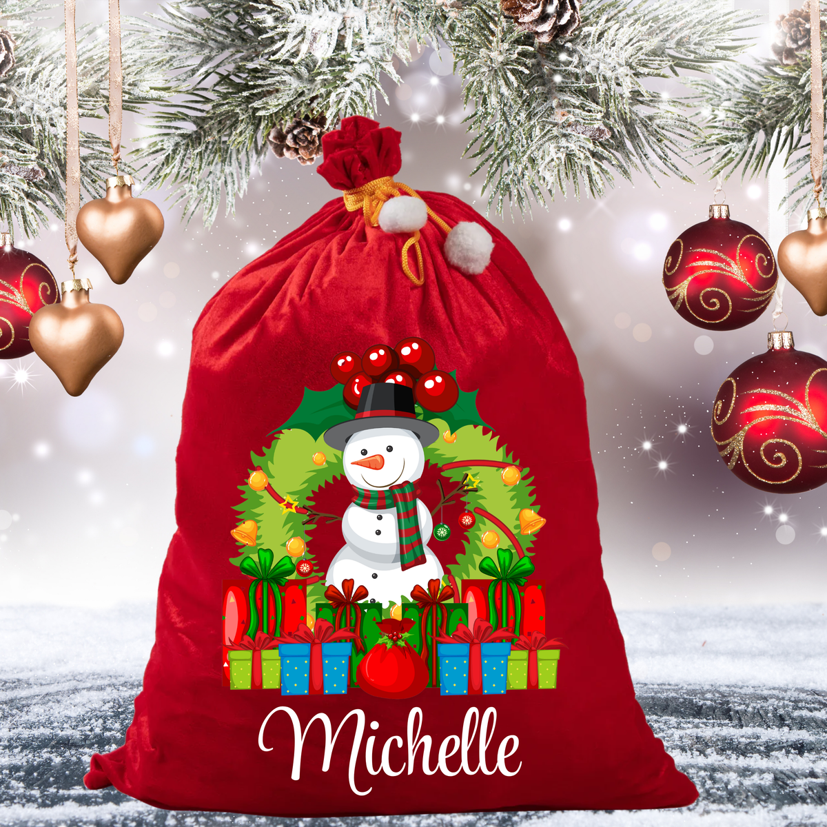 Personalised Christmas Red Velvet Santa Sack with Name