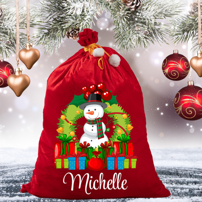 Personalised Christmas Red Velvet Santa Sack with Name