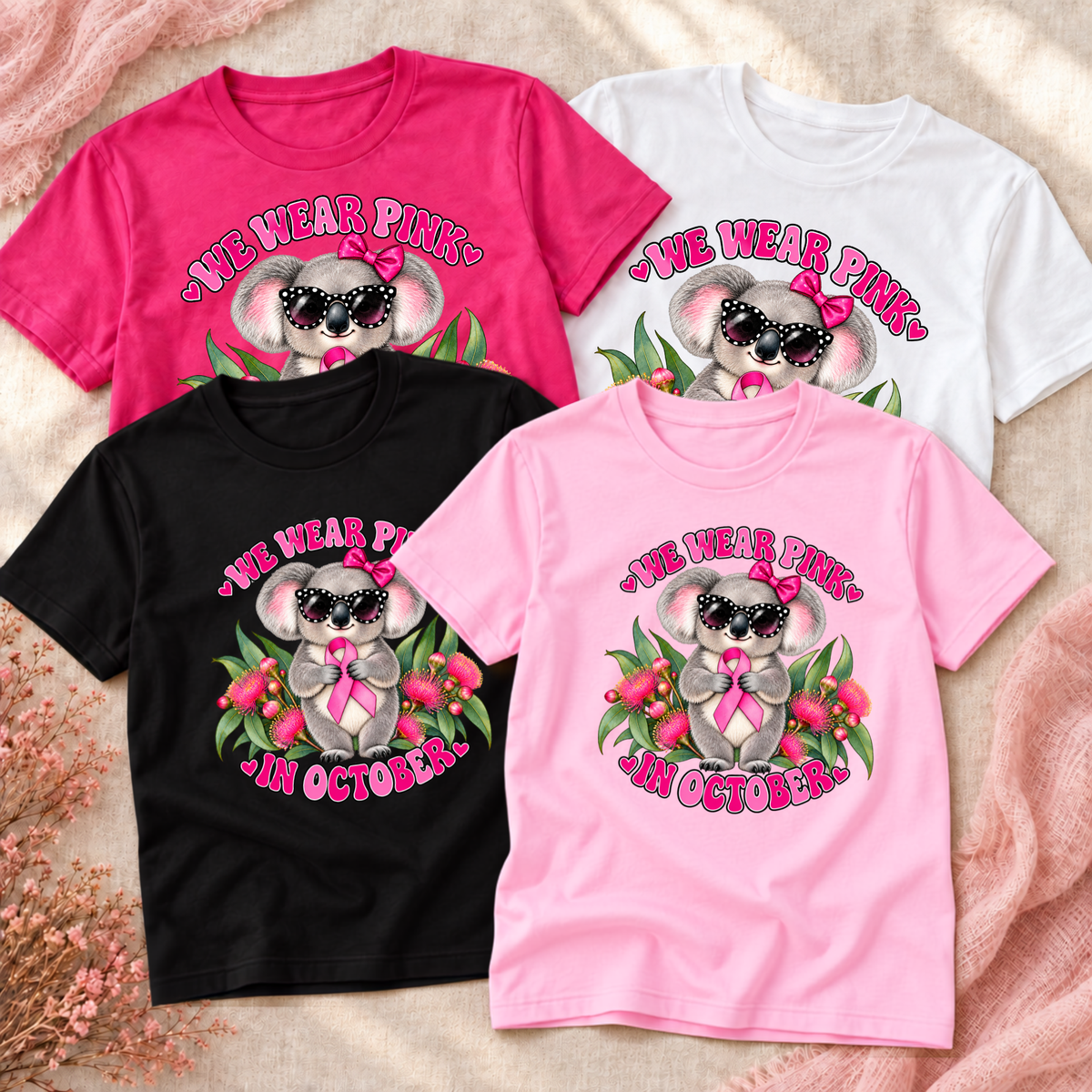 We Wear Pink in October Koala Breast Cancer Awareness Shirt
