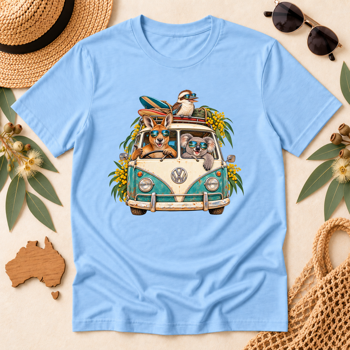 Aussie Road Trip T-Shirt – Australian Animals & Retro Campervan