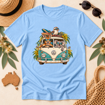 Aussie Road Trip T-Shirt – Australian Animals & Retro Campervan