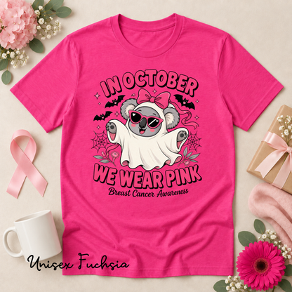 In October We Wear Pink Koala Ghost Breast Cancer Awareness Shirt