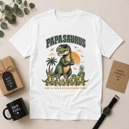 Personalised Papasaurus Dinosaur Dad Shirt