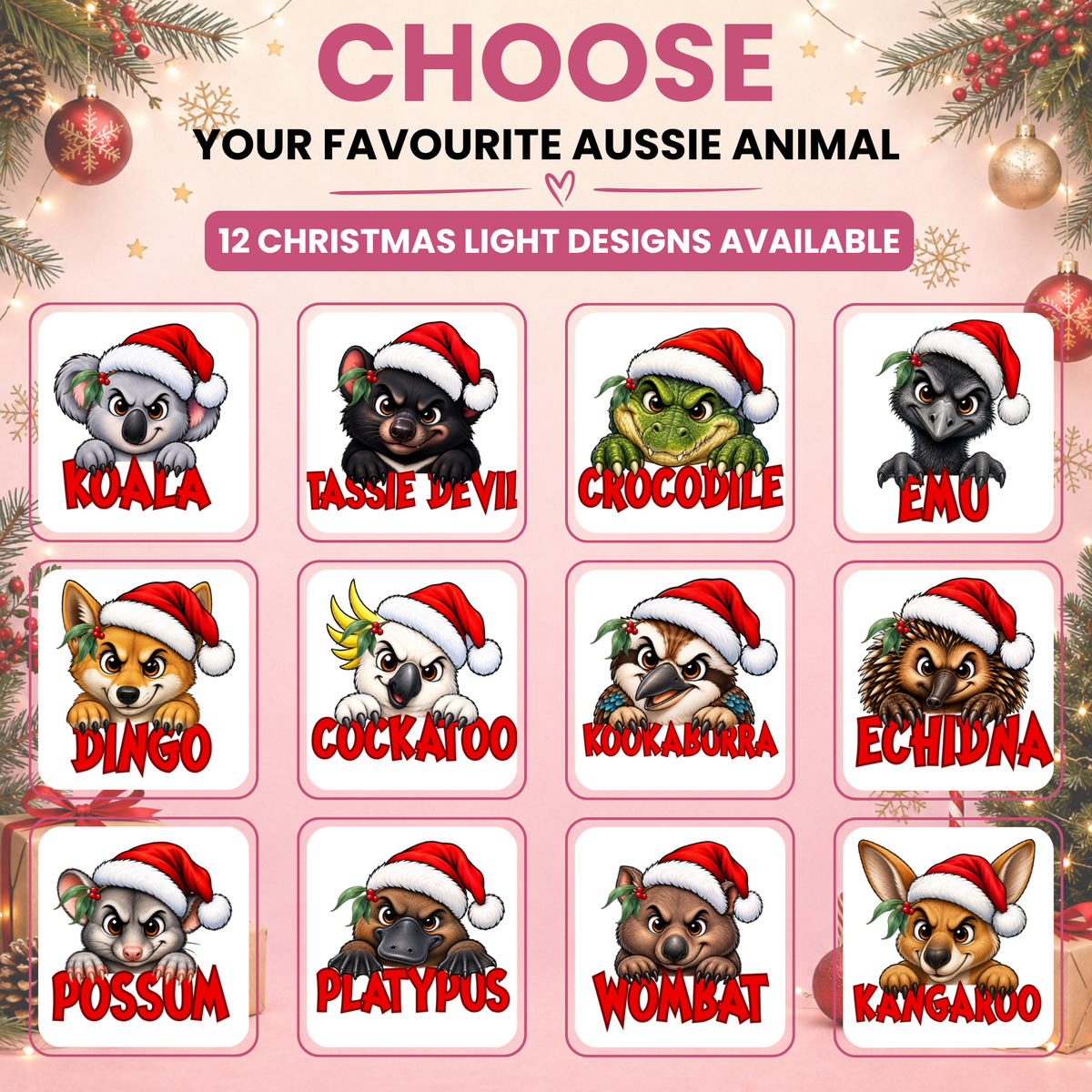 Personalised Australian Animal Christmas T-Shirt – 12 Designs
