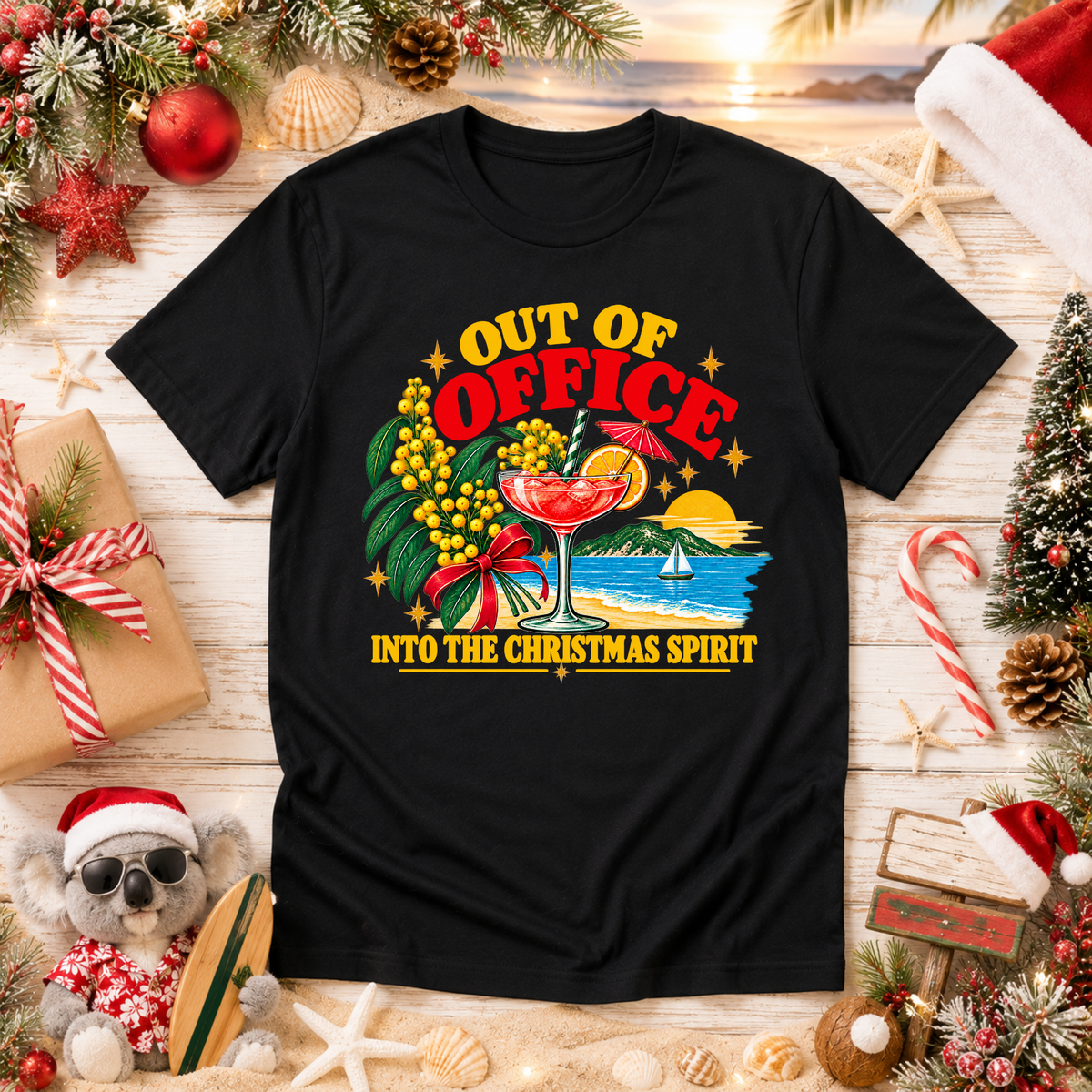 Out of Office Christmas T-Shirt – Aussie Summer Cocktail Tee