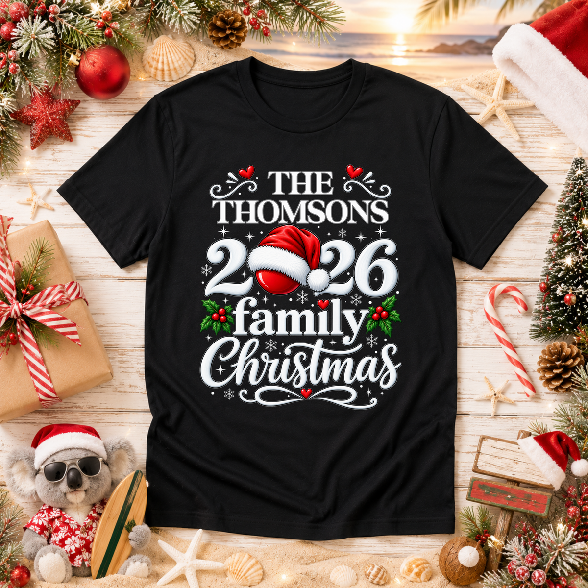 Personalised Family Christmas T-Shirt – Custom Name & Year