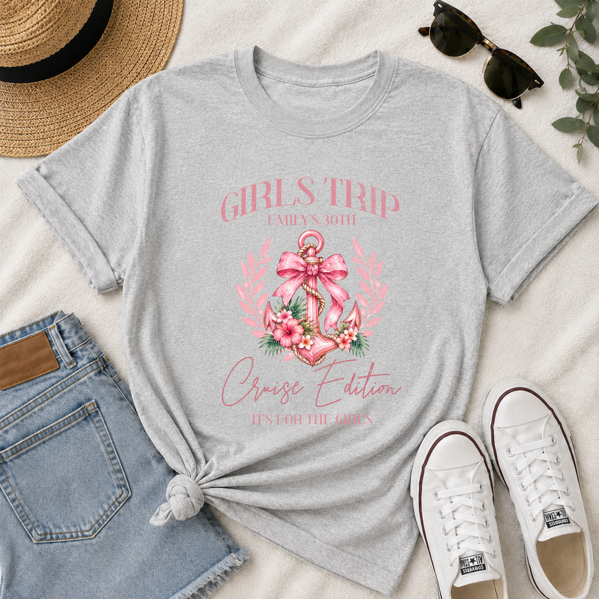 Personalised Girls Trip Cruise T-Shirt – Birthday Anchor & Bow