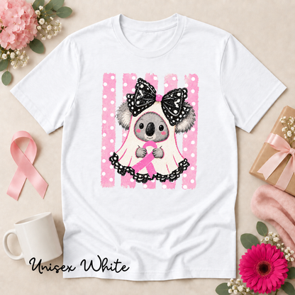 Pink Ribbon Koala Ghost Breast Cancer Awareness Halloween Shirt