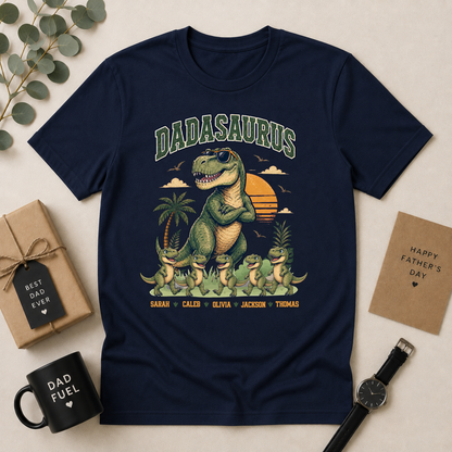 Personalised Dadasaurus Dad Shirt with Kids Names
