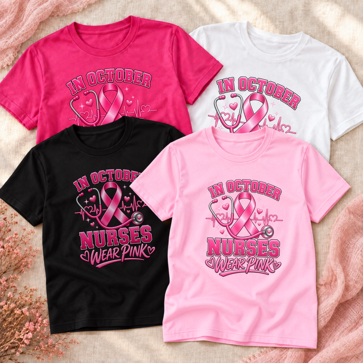 In October Nurses Wear Pink Breast Cancer Awareness Shirt