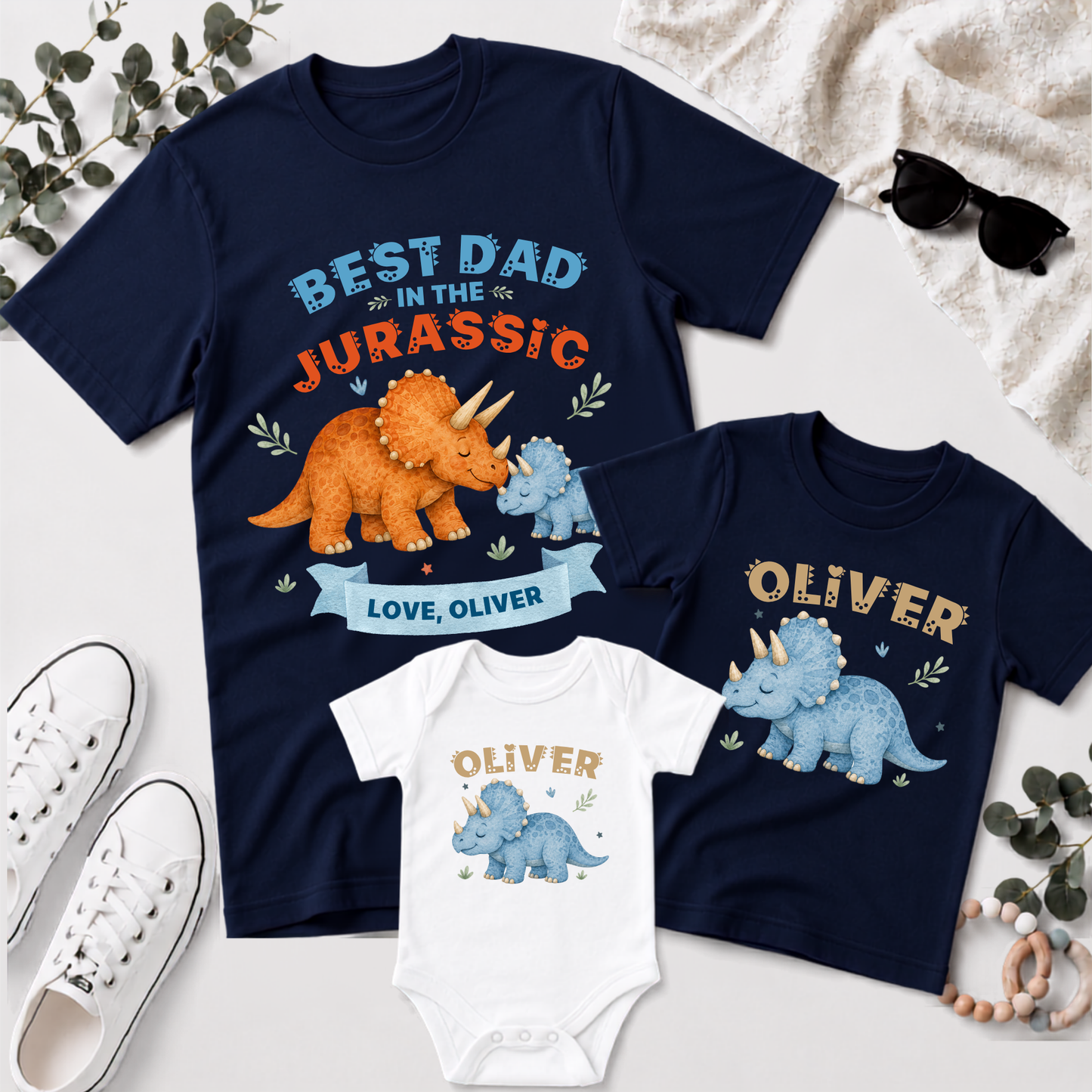 Personalised Dad & Child Dinosaur Matching Shirts