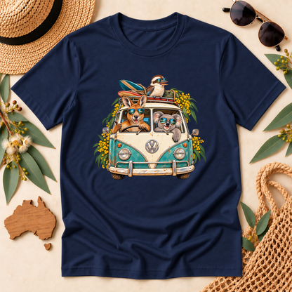 Aussie Road Trip T-Shirt – Australian Animals & Retro Campervan