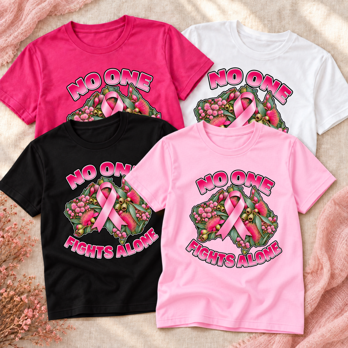 No One Fights Alone Australian Floral Design Breast Cancer Awareness Shirt