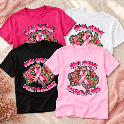 No One Fights Alone Australian Floral Design Breast Cancer Awareness Shirt