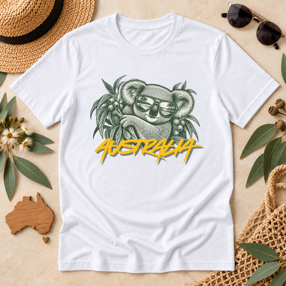 Australia Koala T-Shirt – Sunglasses & Eucalyptus Design