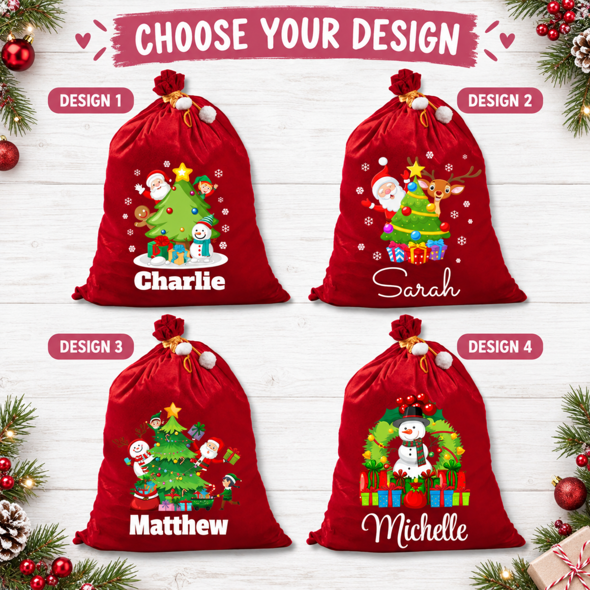 Personalised Christmas Red Velvet Santa Sack with Name
