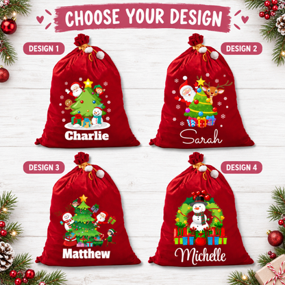 Personalised Christmas Red Velvet Santa Sack with Name