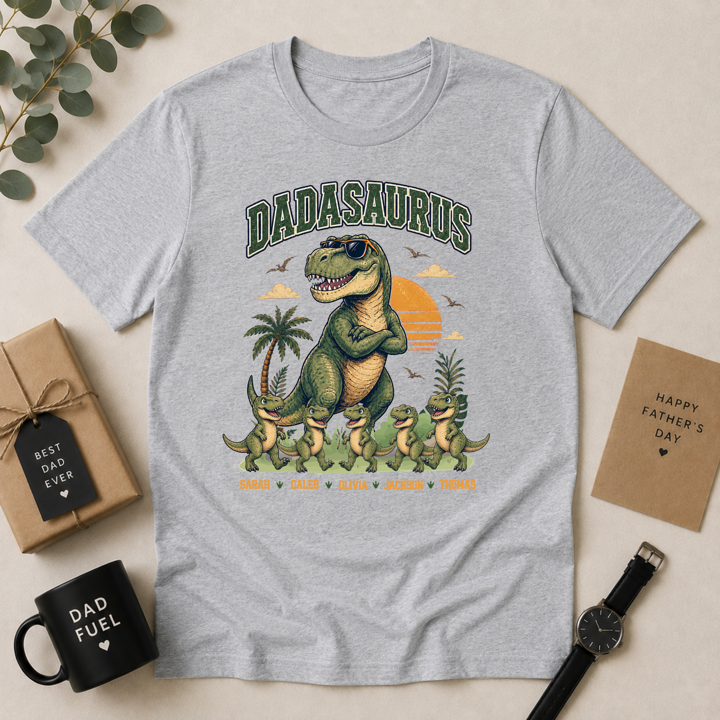 Personalised Dadasaurus Dad Shirt with Kids Names