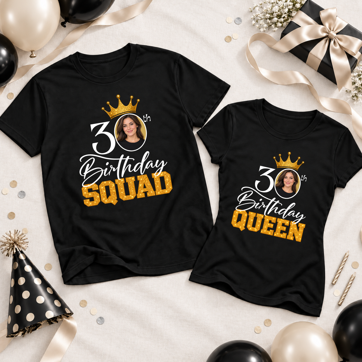 Personalised Birthday Queen & Squad Photo Shirt