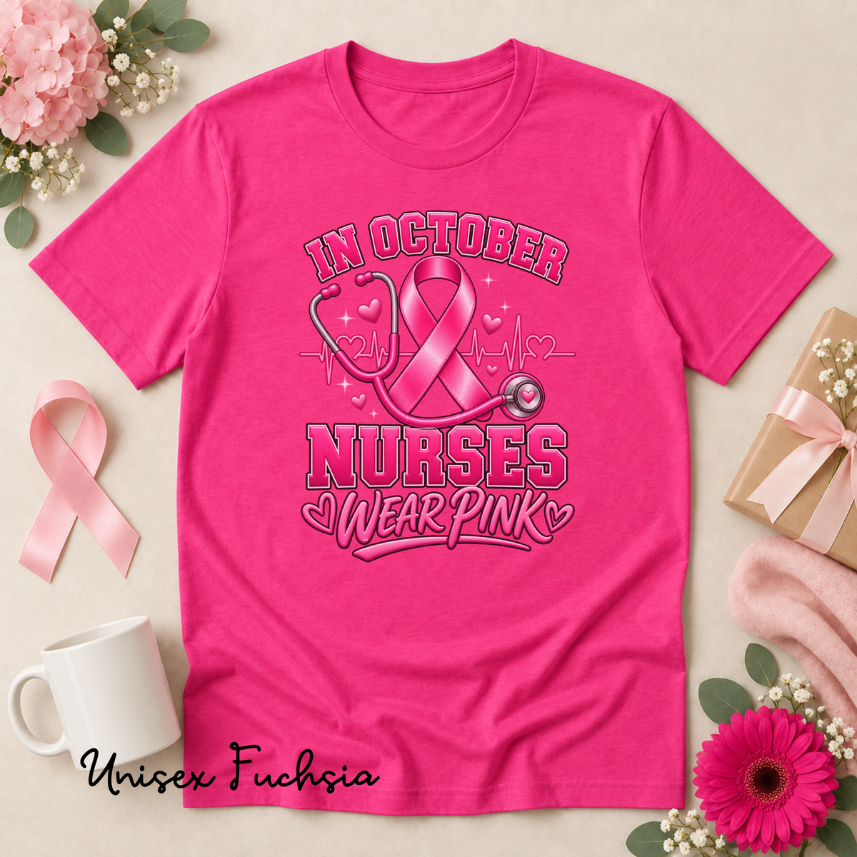 In October Nurses Wear Pink Breast Cancer Awareness Shirt
