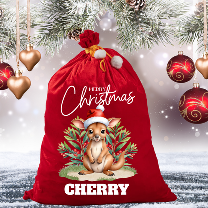 Personalised Australian Animal Red Velvet Santa Sack