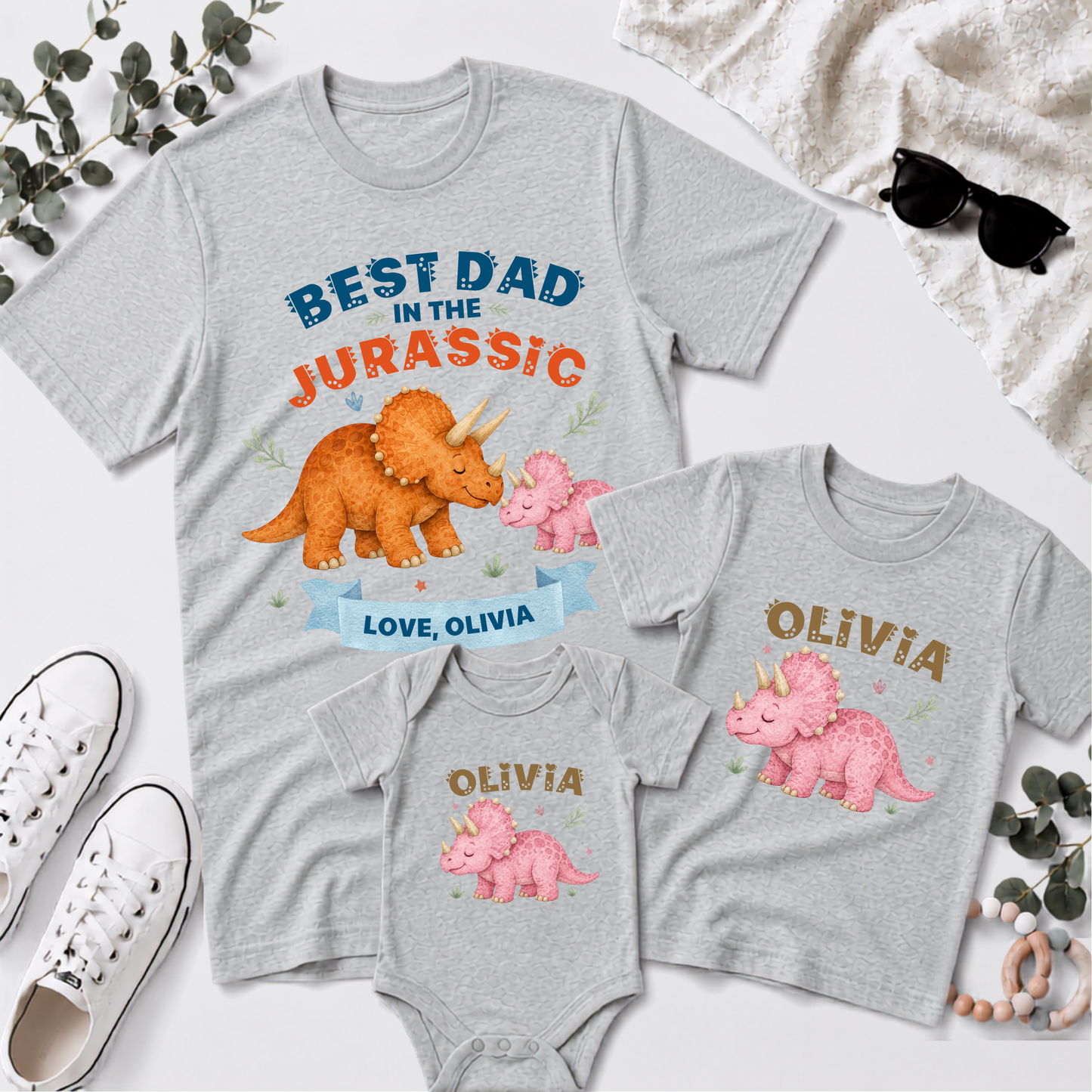 Personalised Dad & Child Dinosaur Matching Shirts