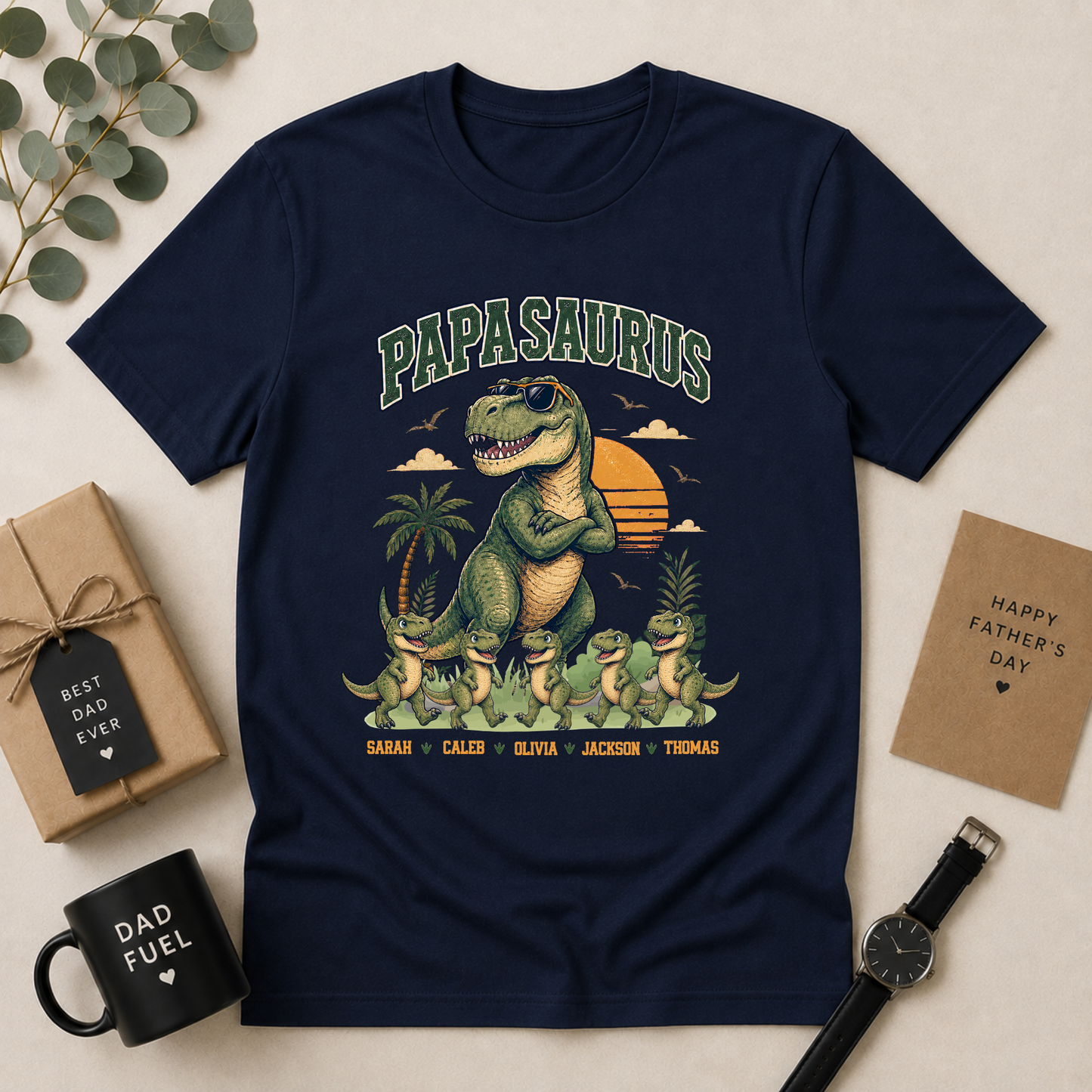 Personalised Papasaurus Dinosaur Dad Shirt